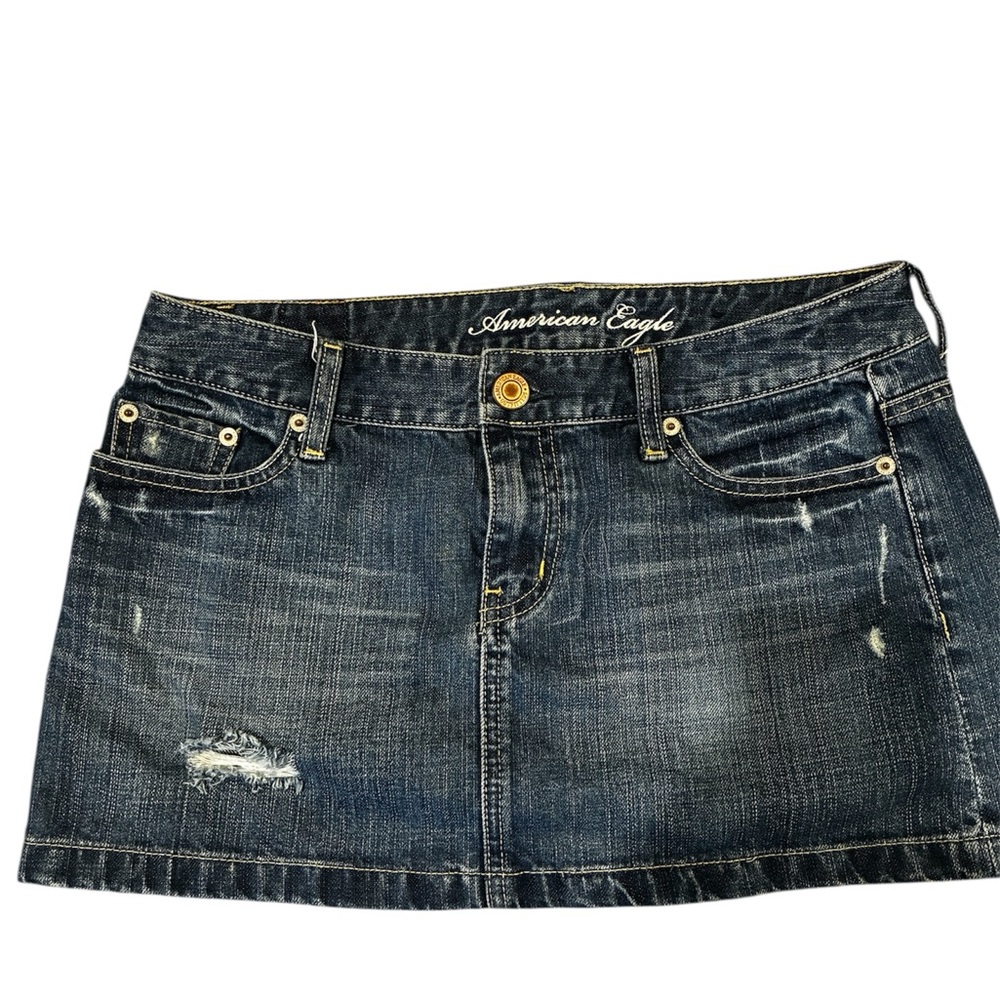 American Eagle Outfitters Dark Blue Distressed Denim Mini Skirt